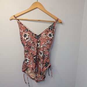Kona Sol Floral Ruched One Piece Swimsuit Medium NWT‎